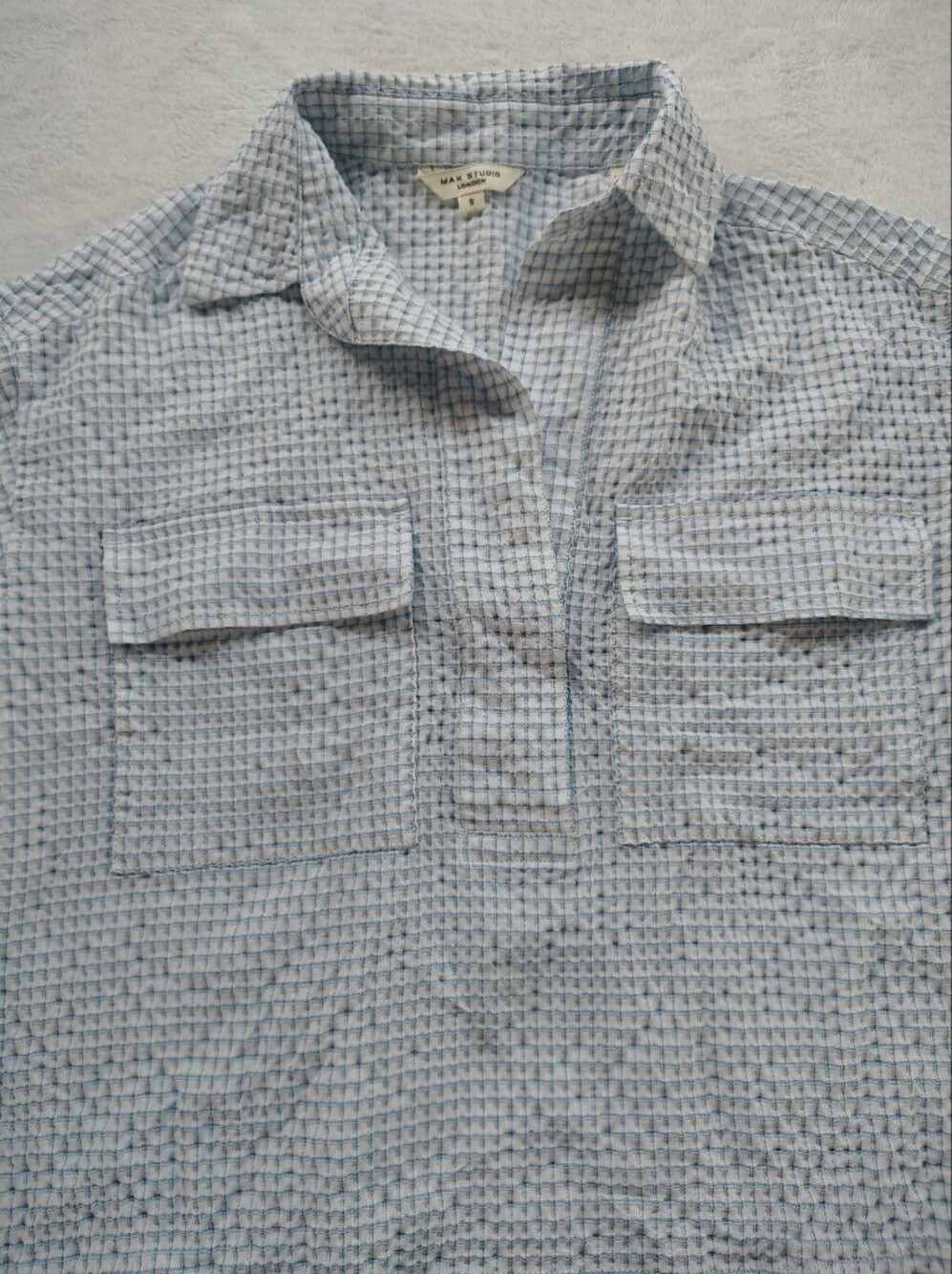 Max Studio Pale Blue Waffle-Texture Button Front Shirt